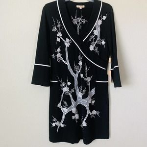...Way Black Embroidered Faux Wrap Dress